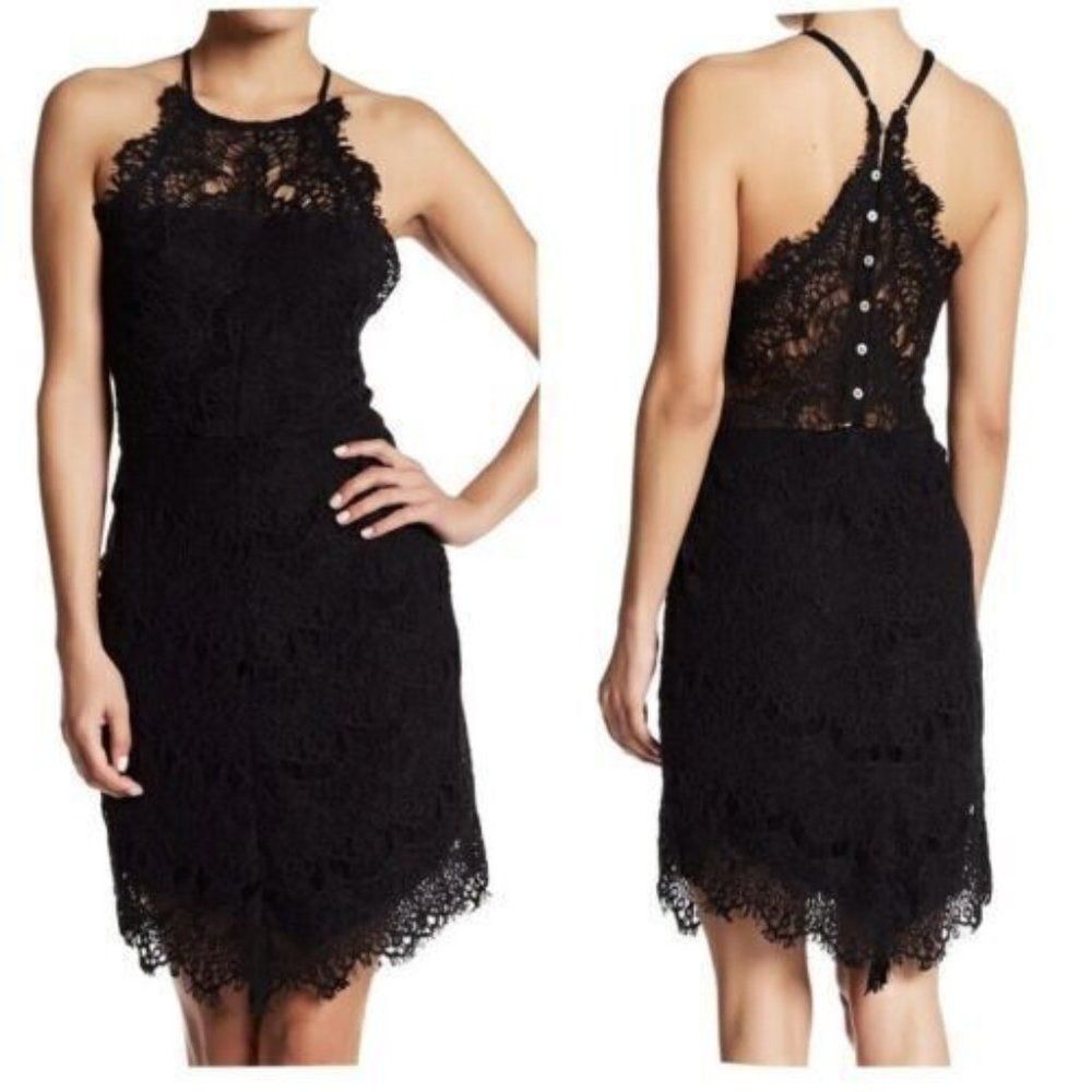 Intimately Free People Black She's Got It Lace Button Back Slip Dress Size S
